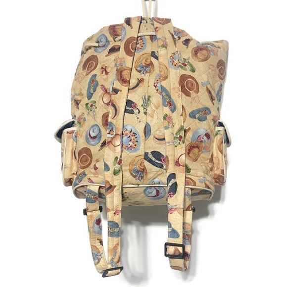 Quilted Ladies Backpack With Bonnet Hats Brown and Blue 13 x 14 - Picture 2 of 11